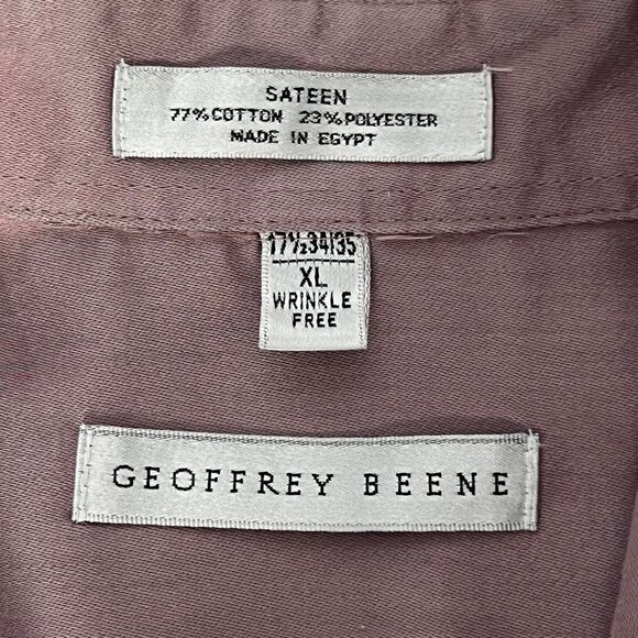 Geoffrey Beene Mens XL 17 1/2 33-35 Wrinkle-Free Sateen Dress Shirt Lavender - Picture 3 of 16